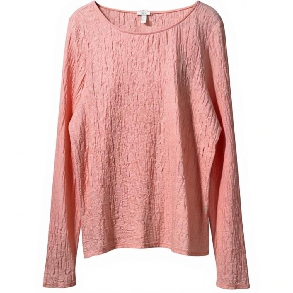 J. Jill Stretch Pink Peach Crinkle Gauze Long Sleeve Scoop Neck Top Size L